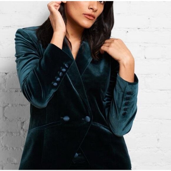 NEW! Universal Standard Velvet Blazer Jacket Forest Green SZ 12 - Picture 3 of 11